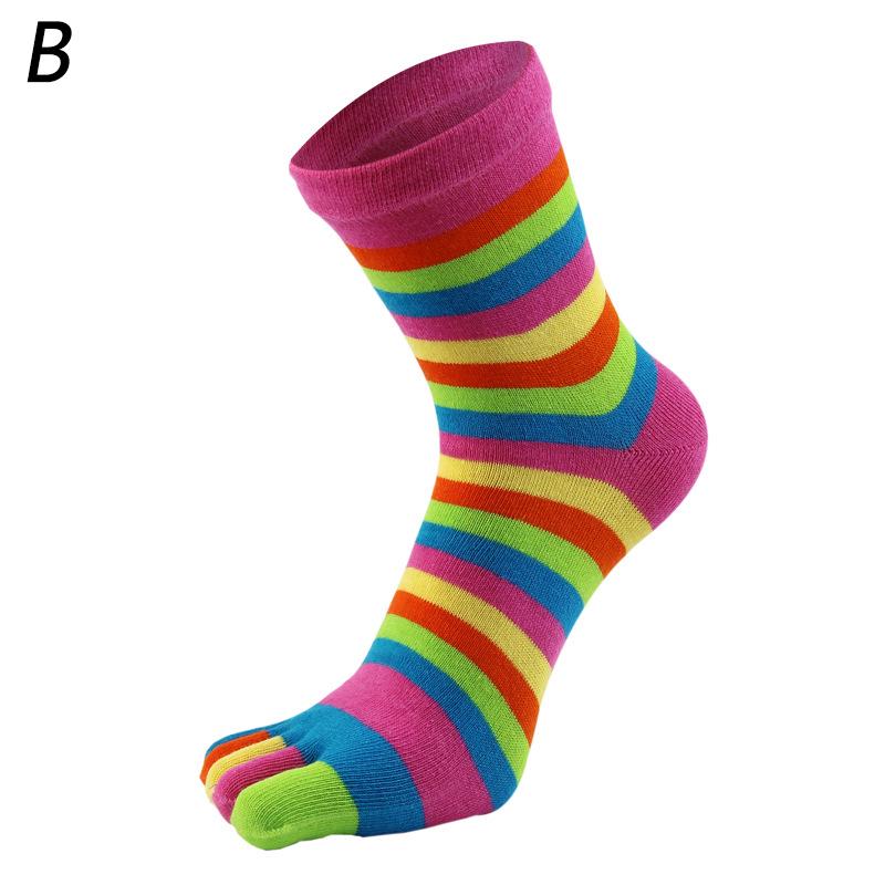 Freizeit Bunte Gestreifte Baumwolle Frauen Fünf Finger Zehen Socken Regenbogen Socken Männer Niedlich Atmungsaktiv rosa