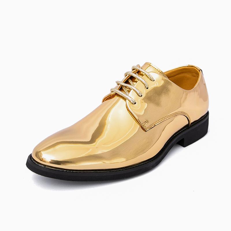 Mode Großbritannien Mode Herren Spitzspiegel PU-Leder Gold Silber Lässig Kleid Heimkehr Schuhe Männlich Formell Hochzeit Oxfords Schuhe 47