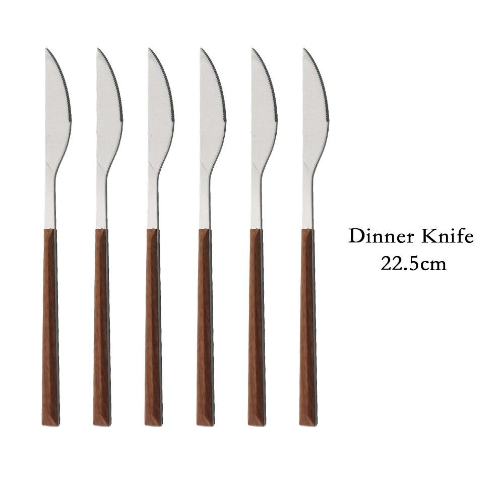 Holzgriff Geschirr-Set Edelstahl Silber 6/30-teilig Steaktisch Messer Gabel Löffel Dessertgabel Besteck Besteck-Set 6pcs Dinner knife silber/braun