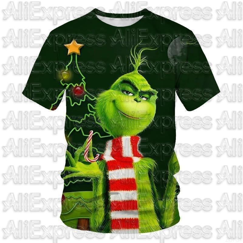 MOTO Cross Border Neu 2025 Weihnachten Cartoon Grünes Fellmonster 3D-Druck Herren T-Shirt Kurzärmelig Weihnachten Grinch 2XL black