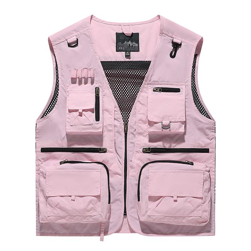 Mode Herren Outdoor Netz Angeln Fotografie Atmungsaktive Westen Jacke Herren Multi-Taschen Westen Klettern Ärmellose Jacken M rosa