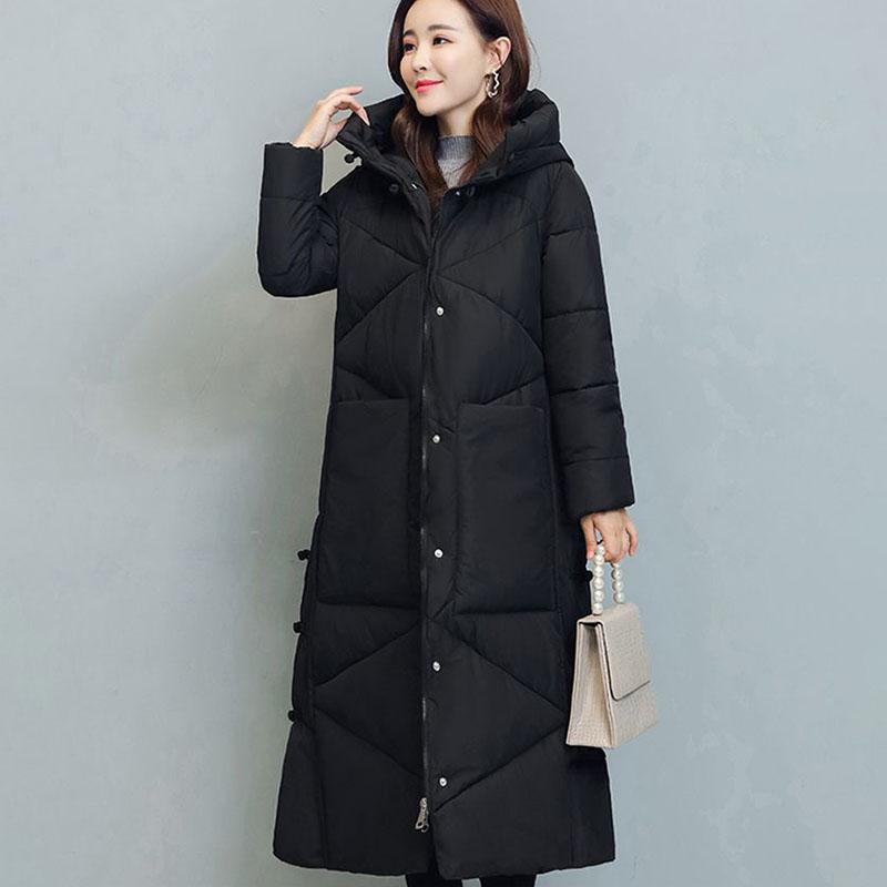 Daunenjacke Damen Verdickte Daunenwattierte Jacke Winter Lockere Wattierte Jacke Lange Wattierte Jacke Einfarbige Winterkleidung M schwarz