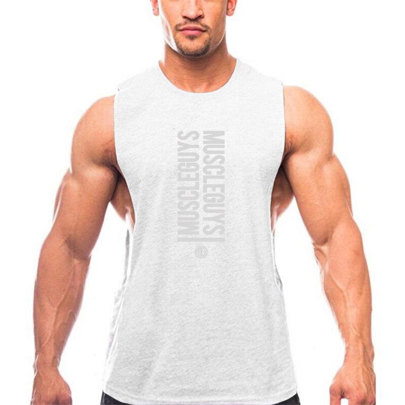 Muscleguys Gyms Stringer Tank Top Herren ärmelloses Shirt Bodybuilding Kleidung Herren Tanktop Fitness Herren Unterhemden Muskelweste L weiß