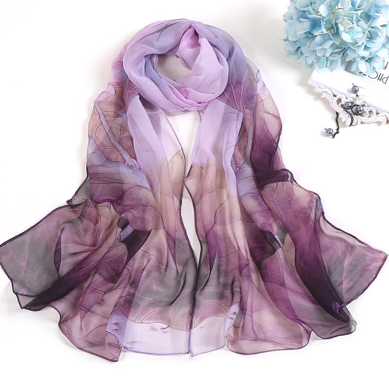 Lange Schals Wraps Frauen Strand Sonnencreme Hijab Blumendruck Seidenschal Chiffon Kopftuch Halstücher 50x160cm 160 violett