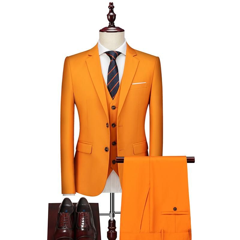 Business-Anzug Herrenanzug Dreiteiliger britischer Slim-Brautanzug Mehrfarbiger Anzug in Übergröße Trauzeugenanzug XXXXL orange