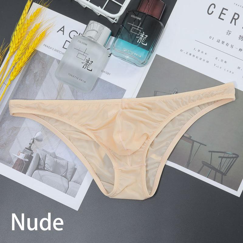 Männer Erotische Unterwäsche Beutel Nahtlose Höschen Eis Seide Slips Niedrige Taille Unterwäsche Ultra-dünne Sexy XL nude