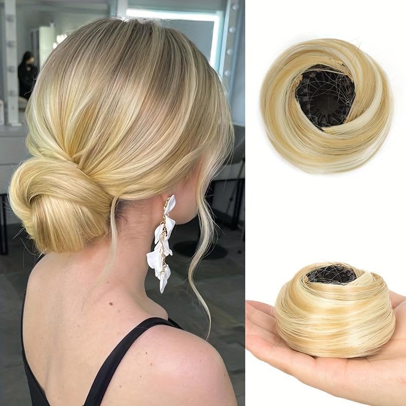 Synthetischer Klauen-Haarknoten Gerades Haar Dutt Schwarzbraun Blond Extension Für Damen Mädchen Haarschmuck Falsche Haarteile Tägliche Party Halloween Gebrauch black