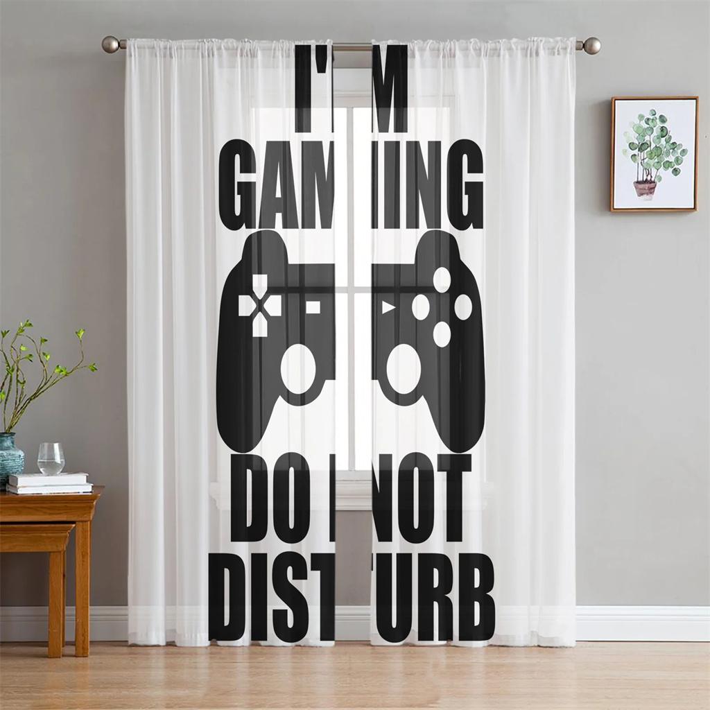 Switch Spielekonsole Weißes Gamepad Voile Vorhang für Schlafzimmer Tüll Fenstervorhang für Wohnzimmer Transparente Vorhänge Jalousien Drapierungen 2 Stück W110X240H(cm)x2Pcs&Grommet Top