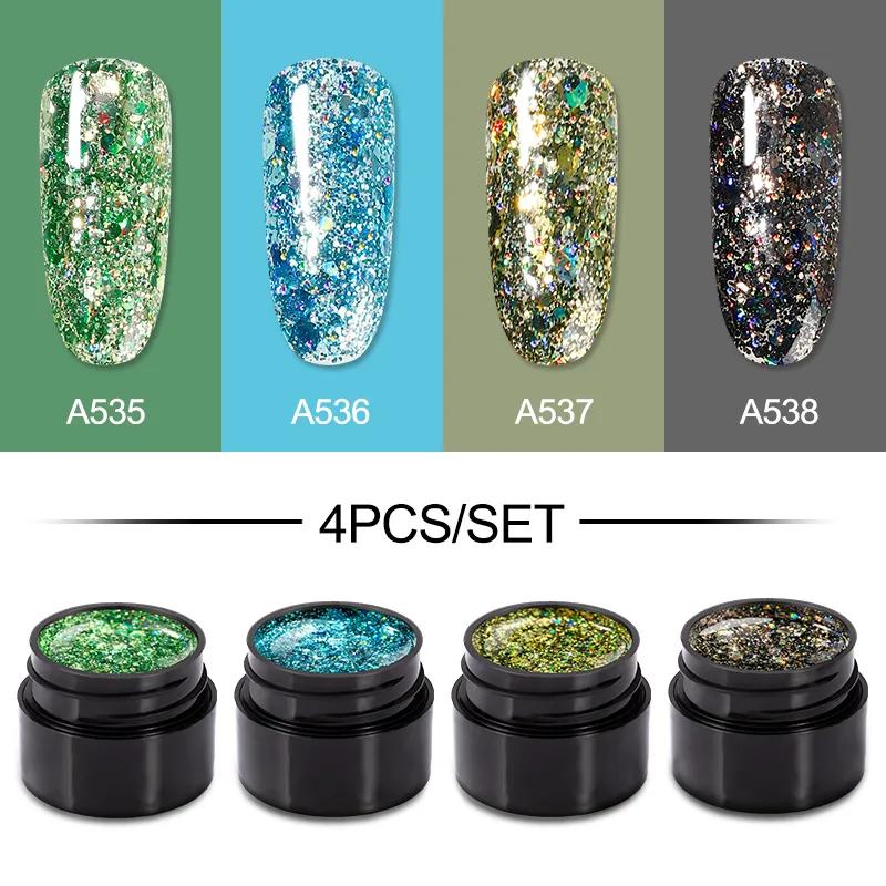 ROSALIND 4-teiliges Gel-Nagellack-Lot-Set, glitzerndes Nagel-Gel-Nagellack, Soak-Off-UV-Nagellack-Gel-Set