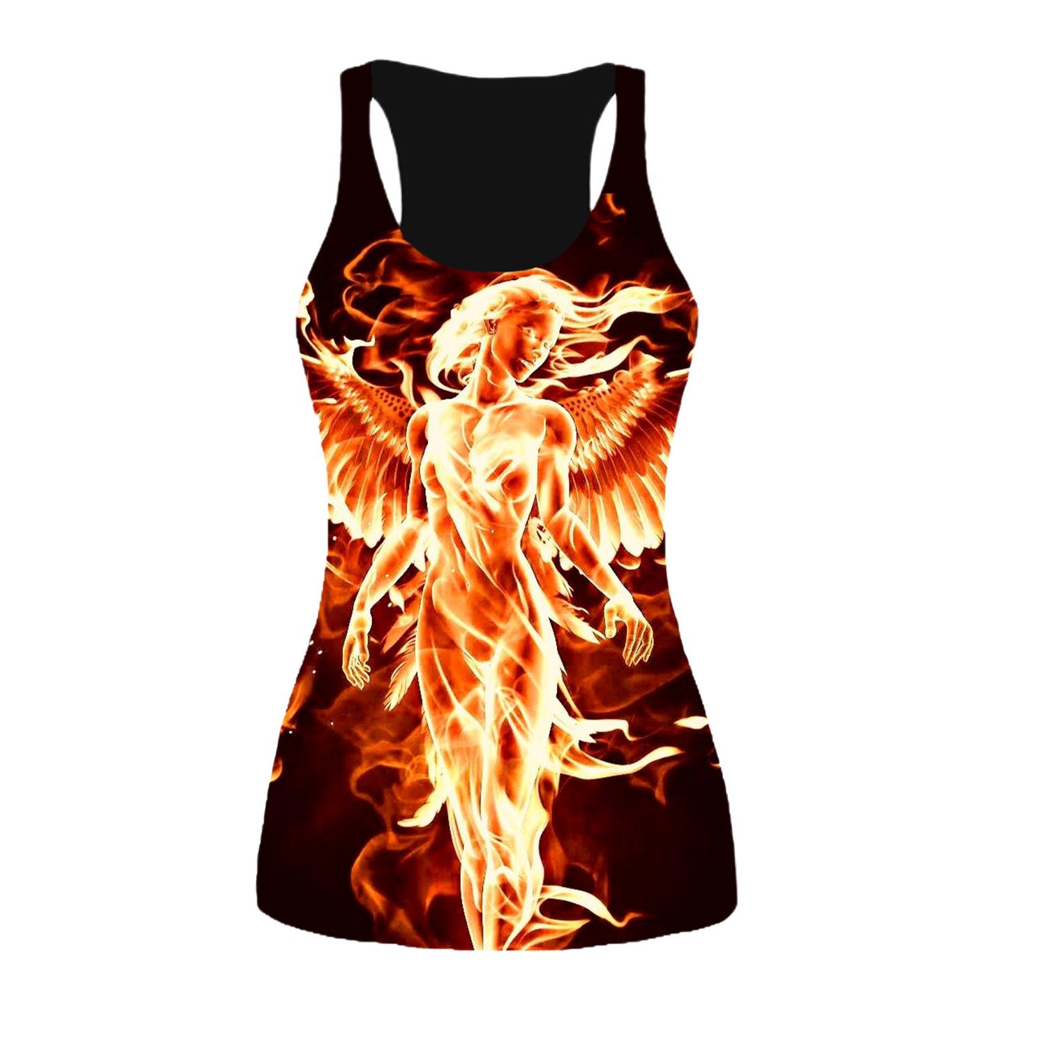 3D-Druck-Tiger-Tanktops für Damen, Workout, Yoga, Fitnessstudio, Flammen-Phoenix, bedruckt, Sommer-Sport-Shirts, Übergrößen-Westen für Damen 2XL orange