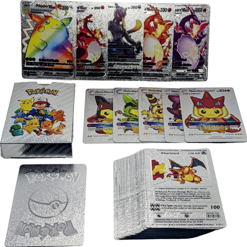 Langlebige Pokemon-Karten Metall Gold Energie-Karten-Set Charizard Pikachu Für endlosen Spaß Silver