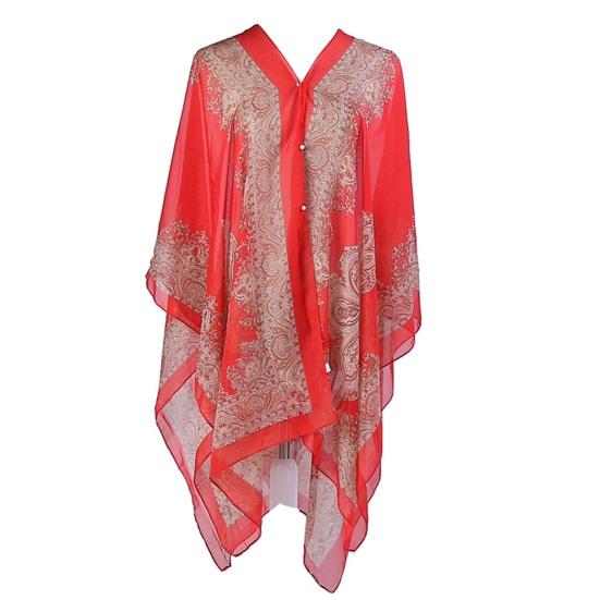 Schal, Schal, stilvoll, bedruckt, Chiffon-Bikini-Überzug, Temperament, Vintage-Schal, Poncho, Bikini-Überzug für den Strand rot