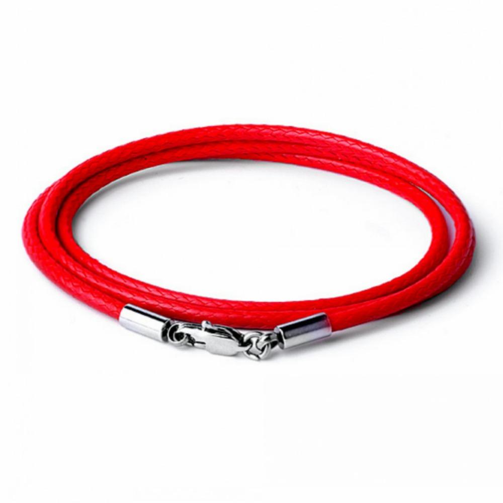 3 mm Edelstahl-Schnalle zum Aufhängen, Lederseil-Halskette für Männer und Frauen, DIY-Halskette 60cm rot