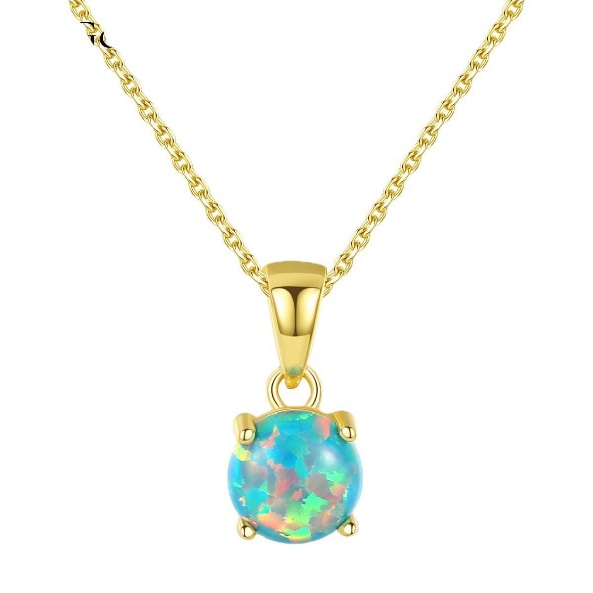 14K vergoldete S925 Sterlingsilber-Halskette mit Opal-Anhänger, Modeschmuck im japanischen und koreanischen Stil für Damen 925 Silver