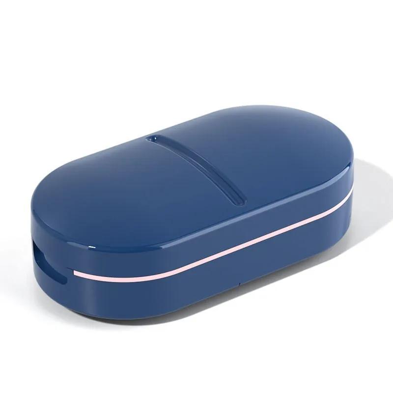 1PC Min Medizin Cutter Multifunktions Arzneimittel Cutter Medizin Box Lagerung Wasserdicht Abnehmbare Reinigung Edelstahl Klinge blau