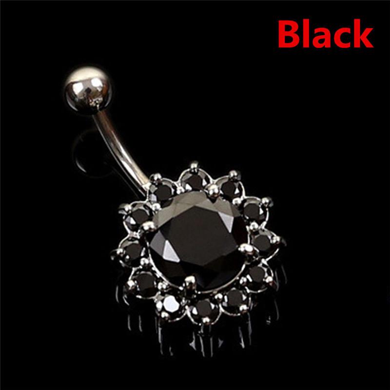 Edelstahl Bar Bauchnabel Ring Kristall Blume Körper Piercing Frauen Schmuck schwarz