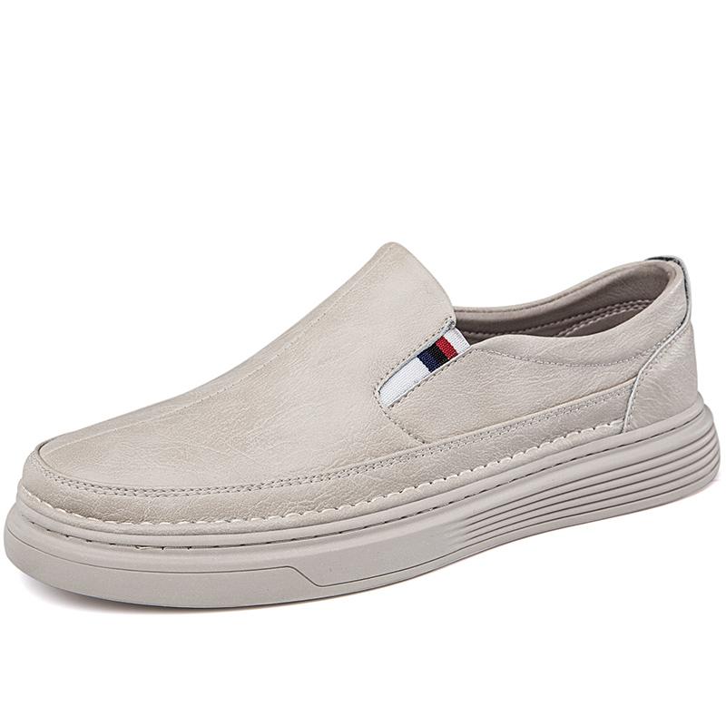 Mode 2025 Herren Freizeitschuhe Hohe Qualität Mode Flats Echtes Leder Herren Täglich Runde Zehe Skateboardschuhe Mann Große Größe 37-47 44 beige