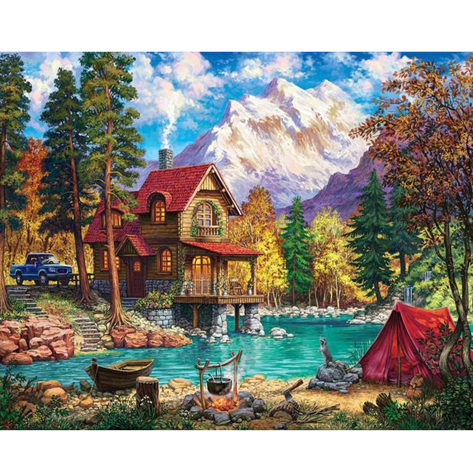 Rahmen Landschaft Malen Nach Zahlen Für Erwachsene Kits Landschaft Moderne Wandkunst Bild Mit Zahlen Für Heimdekoration Diy Handwerk 40x50 cm 40x50cm NO Frame