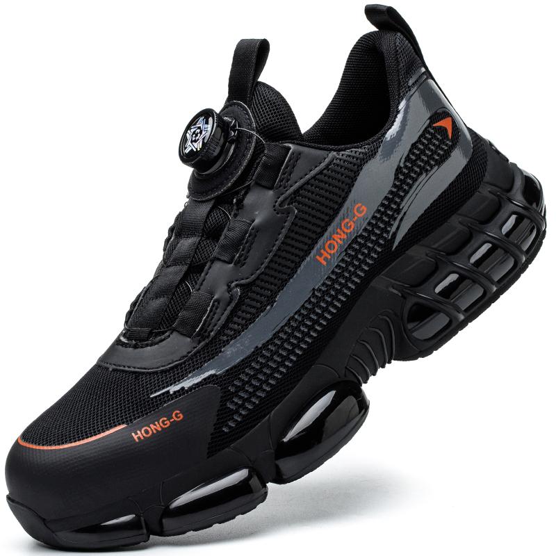 Herren-Arbeitssneaker mit rotierendem Knopf, Stahlkappenschuhe, Luftpolster-Sicherheitsstiefel, Anti-Smash-Arbeitsschuhe, unzerstörbare schützende Sicherheitsschuhe, Turnschuhe für Herren 40 grau