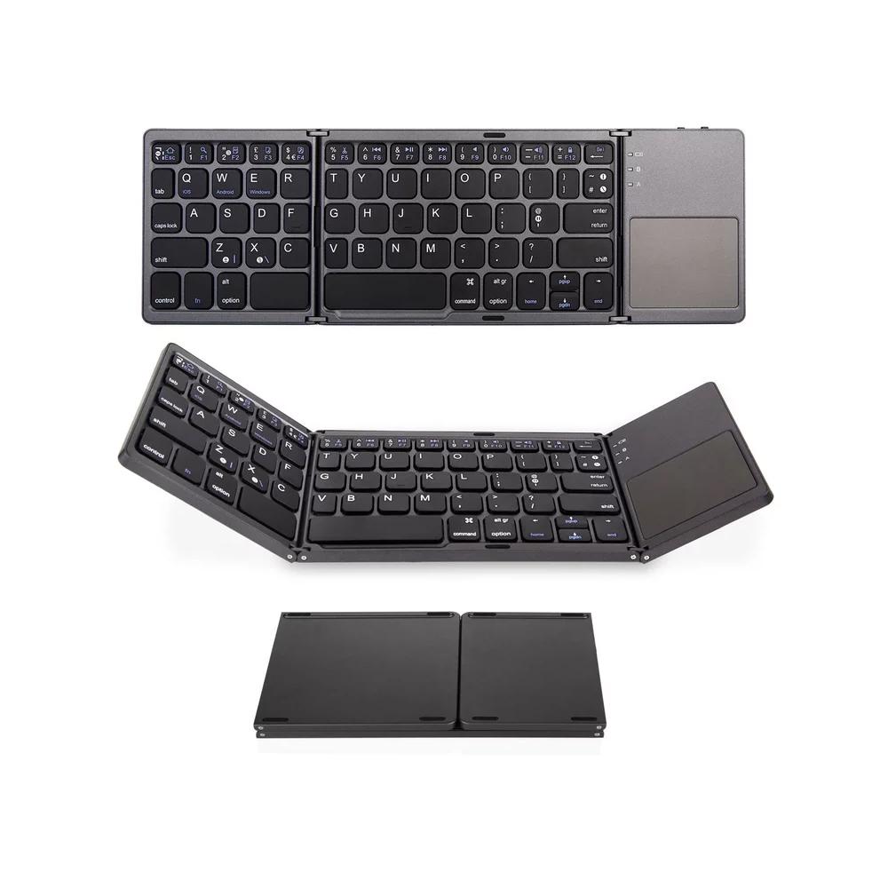 Drahtlose BT-Tastatur, klappbare Tastatur, tragbare, ultraschlanke BT-Tastatur mit Touchpad für grau