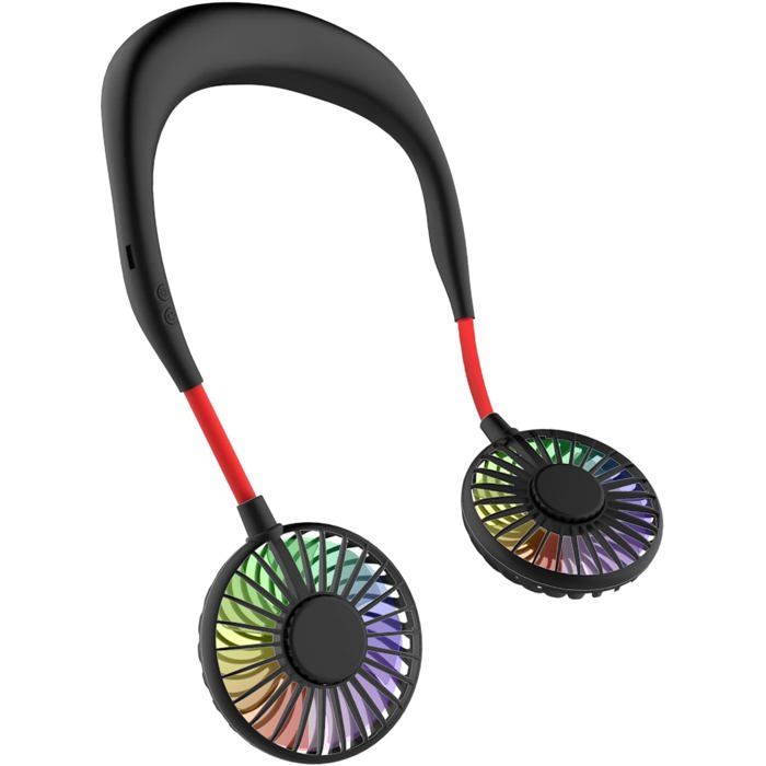 Rising FF Tragbarer wiederaufladbarer Nackenventilator, Mini-USB-Ventilator 2400 mAh, Luftkühler mit Doppelkopf und 3 Geschwindigkeiten
