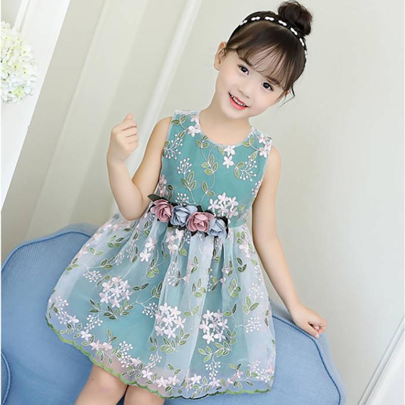Kinder Kleid Frühling Sommer Oansatz Kinder Kleidung Baby Mädchen Kleidung Garn Ärmelloses A-linie Kleid Mädchen 110 grün