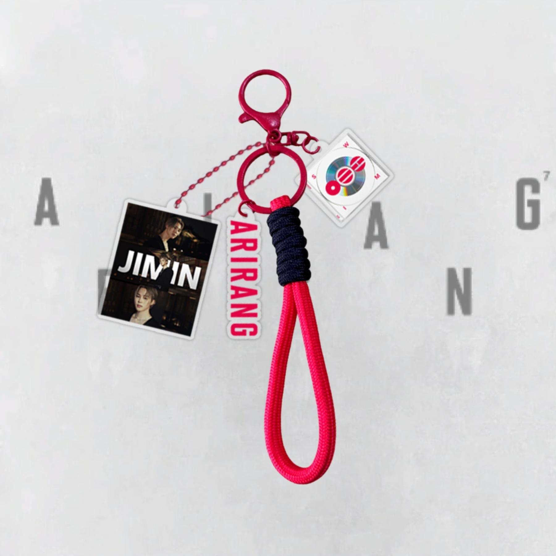 BTS ARIRANG Themen-Schlüsselanhänger, Bangtan Boys Foto-Anhänger mit rotem geflochtenem Seil, Kpop ARMY Fans Taschen-Accessoire, Kpop Idol Taschen-Anhänger für ARMY Fans JIMIN