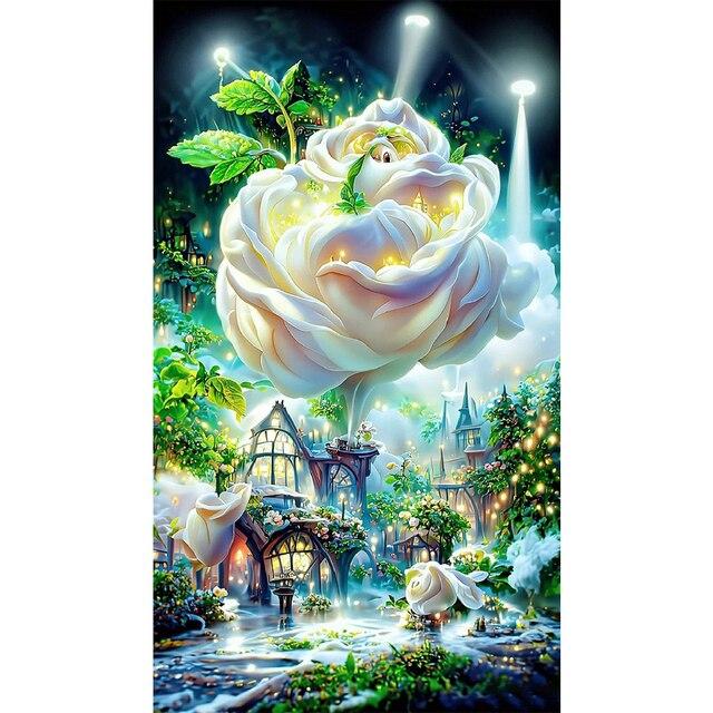 Fantasy Rose Castle 5D DIY Diamant Malerei Kits Blume voller runder quadratischer Bohrer Diamant Stickerei Diamant Mosaik Kunst Y579 Full Round 60x120CM