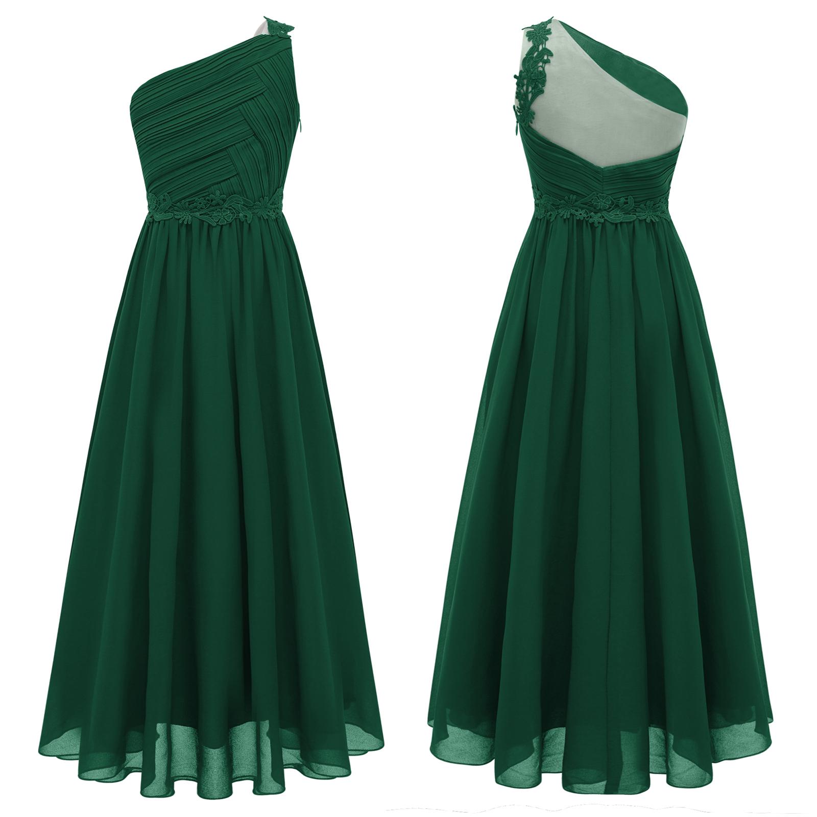Mädchen One Shoulder Plissee Abend Hochzeit Party Langes Maxi Maxi Junior Brautjungfernkleid Kinder Erstkommunion Kleider 13-14 Years grün