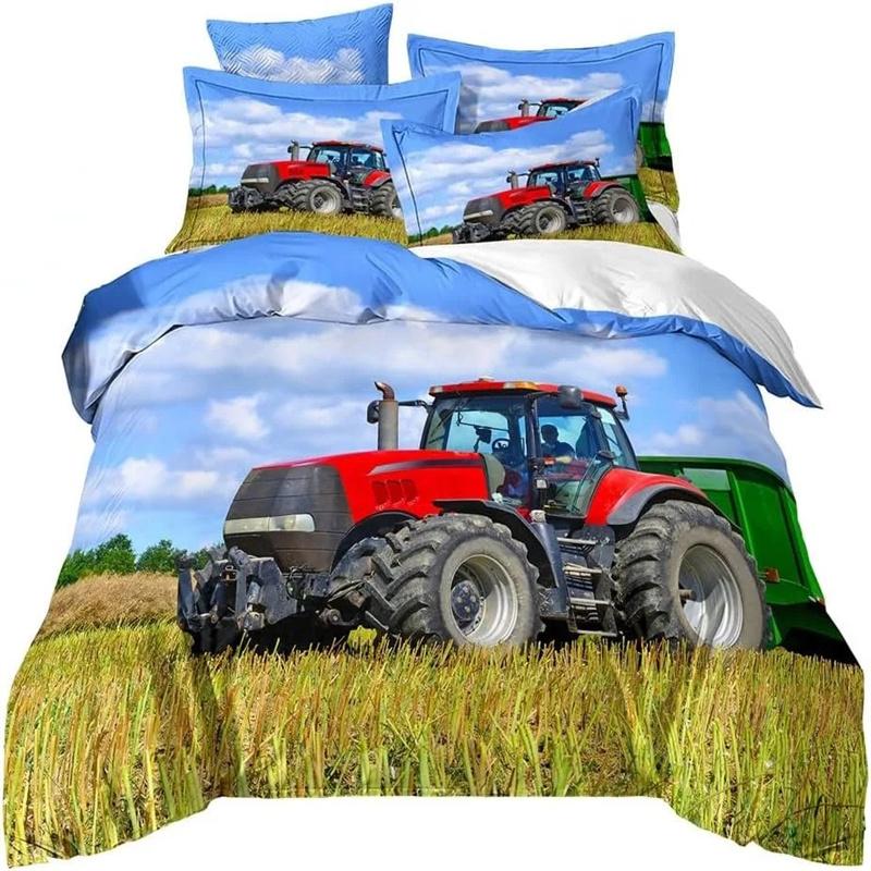 3D-Druck Traktor Bettwäsche Set Jungen Traktoren Bettbezug Set mit Kissenbezug Heimtextilien Twin Full Queen King Kindergeschenk 175X220cm-3pcs