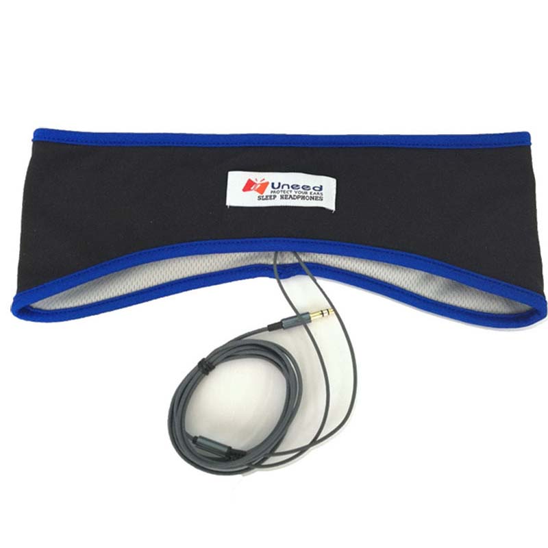 Sport-Kopfhörer Schlafmaske Geräuschunterdrückender Kopfhörer Stirnband 3,5mm Kabelgebundenes Headset Musikplayer für Smartphone PC blau