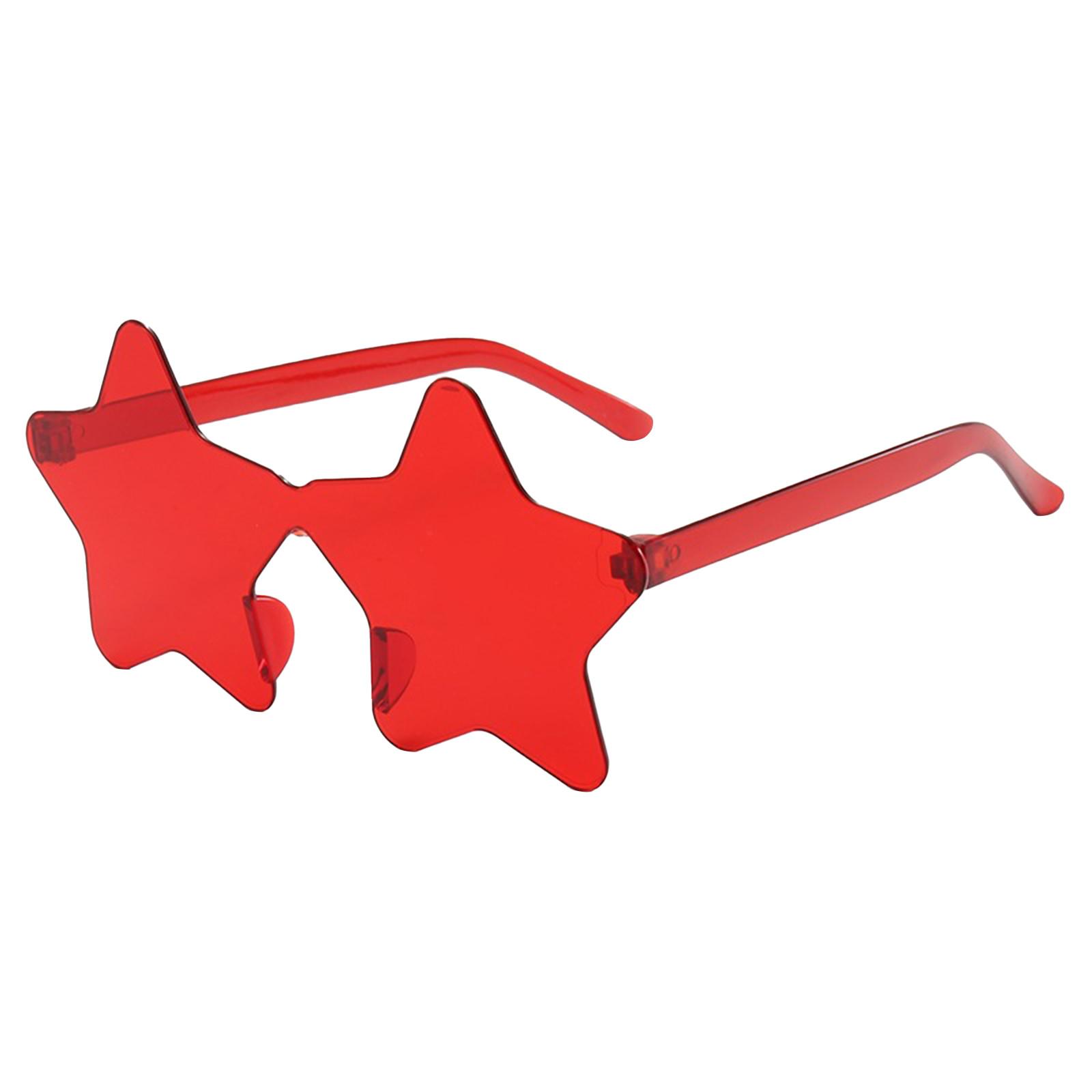 Randlose Sonnenbrille in Sternform, transparente Sonnenbrille in Bonbonfarbe, Party-Sonnenbrille für Mädchen, Jungen, Frauen One Size rot