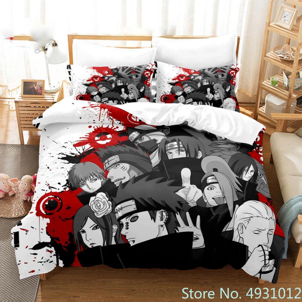 Anime Uchiha N-Naruto Uzumaki Rote Wolke Bettwäsche-Sets Haushaltsdecke Bettbezug Itachi Heimtextilien Bettanzug Kinder Kinder Geschenk EU SK(260*220cm)3pcs