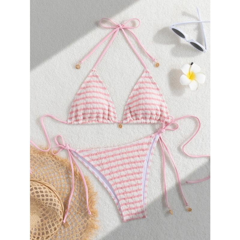 Damen gestreifter und Wasserwellen-Split-Badeanzug sexy Bikini SexHy Bikini-Badeanzug Colorblocking Mode hochwertig heiße Quelle par M rosa