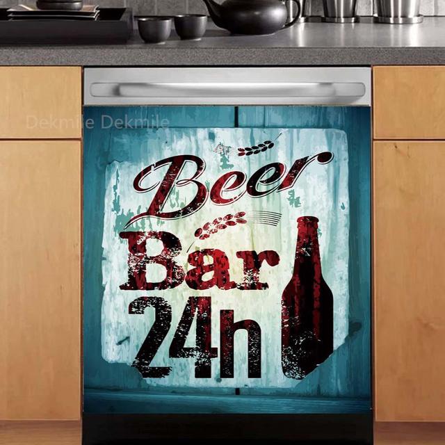 3D-Retro-Bier-Geschirrspüler-Kühlschrank-internes Muster-Einfrieraufkleber-Kunst-Kühlschrank-Volltür-Abdeckungs-Tapete-Küchen-Wandaufkleber 45X82cm 18X32inch