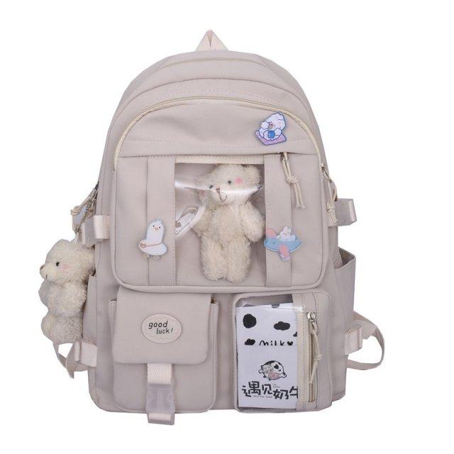 Japanischen High School Mädchen Rucksack Schule Taschen Für Teenager Mädchen Multi Taschen Neue Kawaii Rucksack Frauen Harajuku Nette Mochila With bear doll weiß