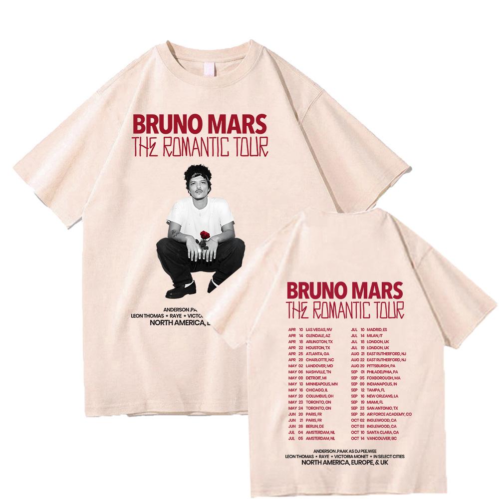 Bruno Mars The Romantic 2026 Tour T-Shirt Bruno Mars T-Shirt Unisex Jugend- und Erwachsenen-T-Shirt Konzert-Outfits Baumwolle Komfortable Schicke Oberteile XS sand