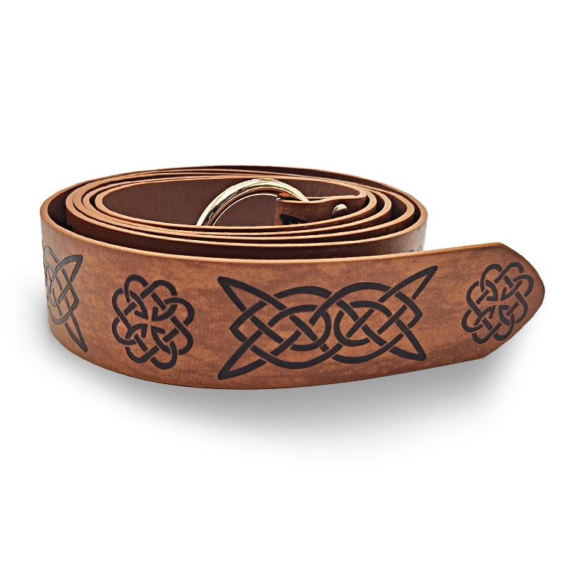 Retro Mittelalter LARP Ringgürtel Mittelalterlicher PU-Leder Vollgeprägter Taillengürtel Renaissance Keltischer Knoten Ren Farie Ledergürtel braun