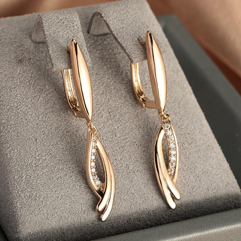 Einfache weiße Zirkon lange Tropfen Ohrringe für Frauen Gold Farbe Mode Hochzeit Partei Schmuck gold