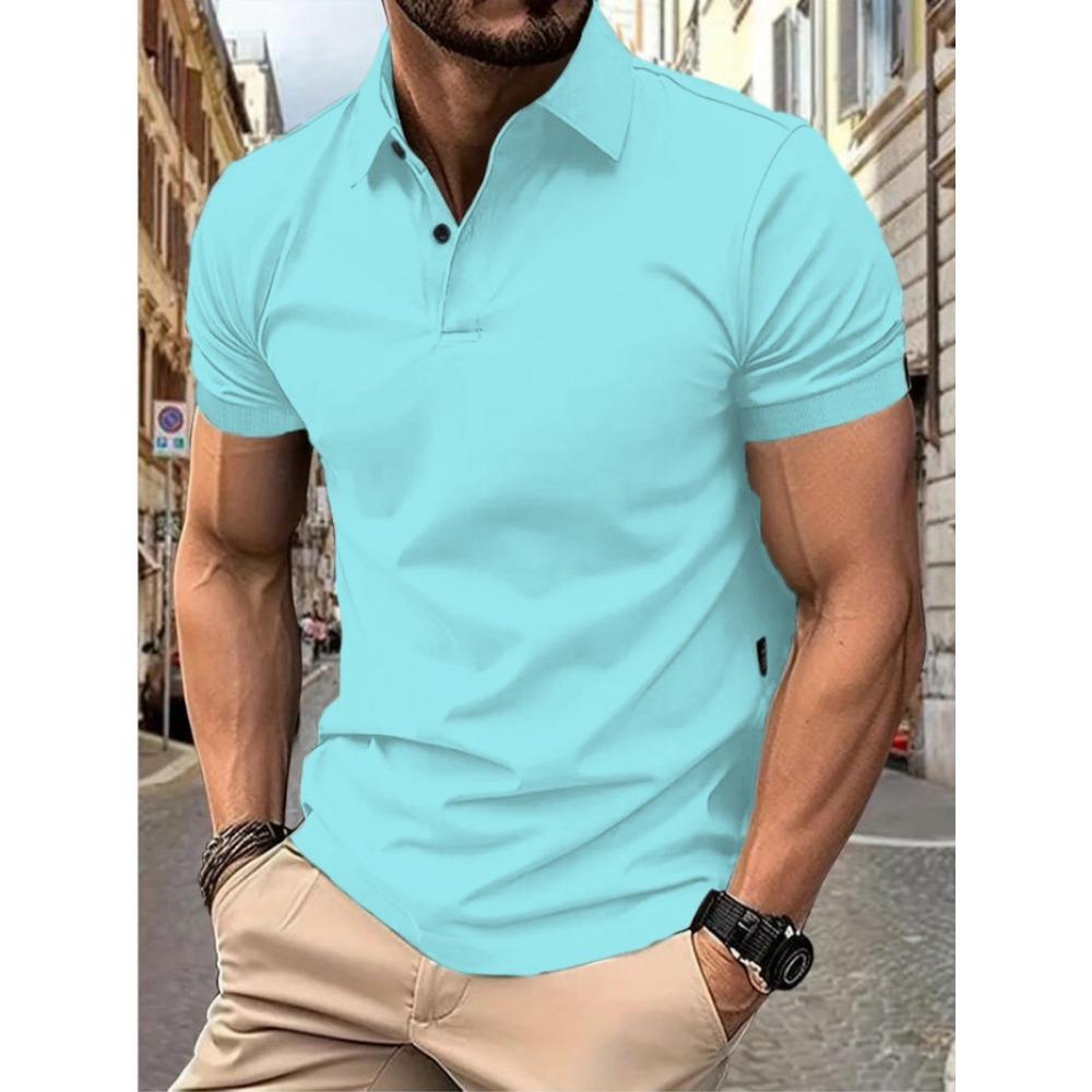Herrenmode Sommer Polo T-Shirt Lässiges Atmungsaktives Oberteil Reverskragen Hals Kurzarm Bequemes Sport T-Shirt Yasheng 2XL hellblaue
