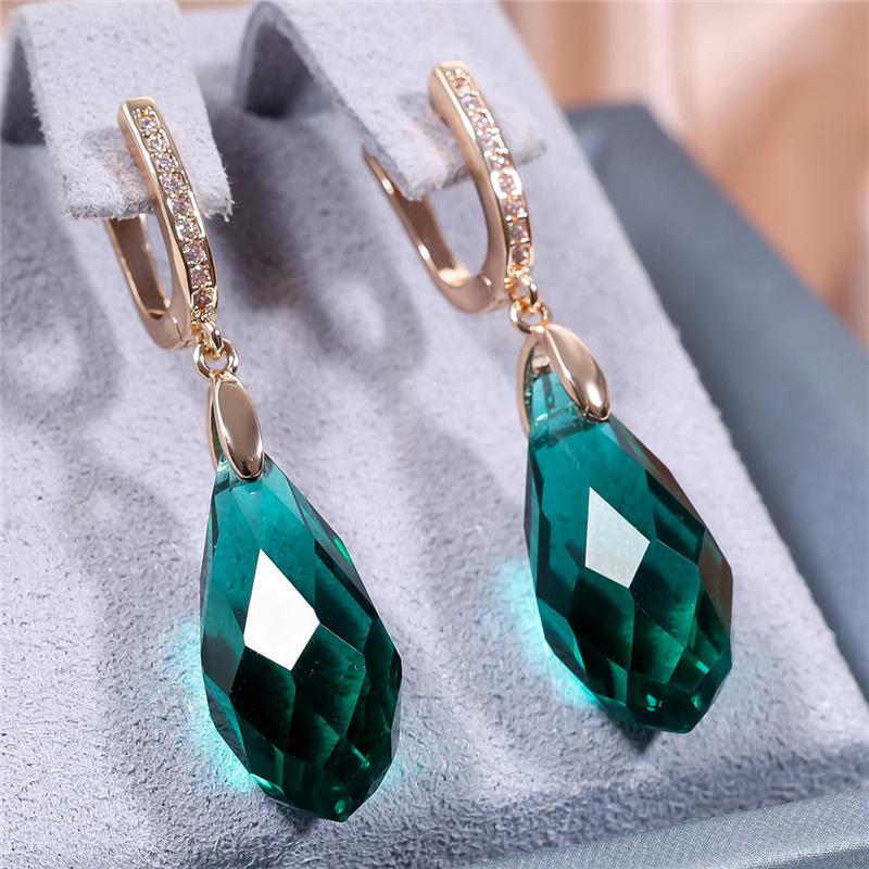 Vintage Böhmen Aqua Blau Grün Gelb Lila Kristall Tropfen Ohrringe für Frauen Luxus Gold Farbe Hochzeit Partei Schmuck Geschenke grün/gold
