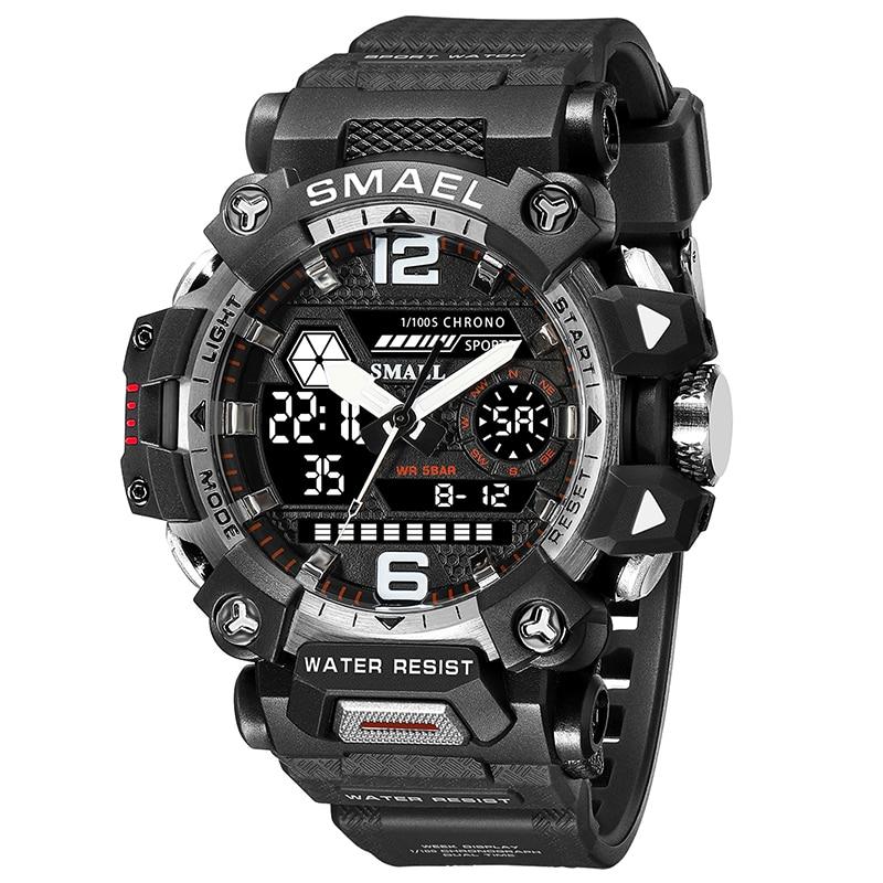 SMAEL Männer Uhren 50 m Wasserdichte Sport Uhr Militär Mann Sport Uhr Digital 8072 Dual Display Uhr Quarz Led Digital schwarz/weiß