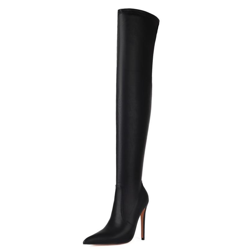 Oberschenkelhohe Stiefel für Damen 2024 Sexy Spitze Schwarz Absatz Winter Damen Overknee-Stiefel Lang Party Fetisch Tanzschuhe Dame 45