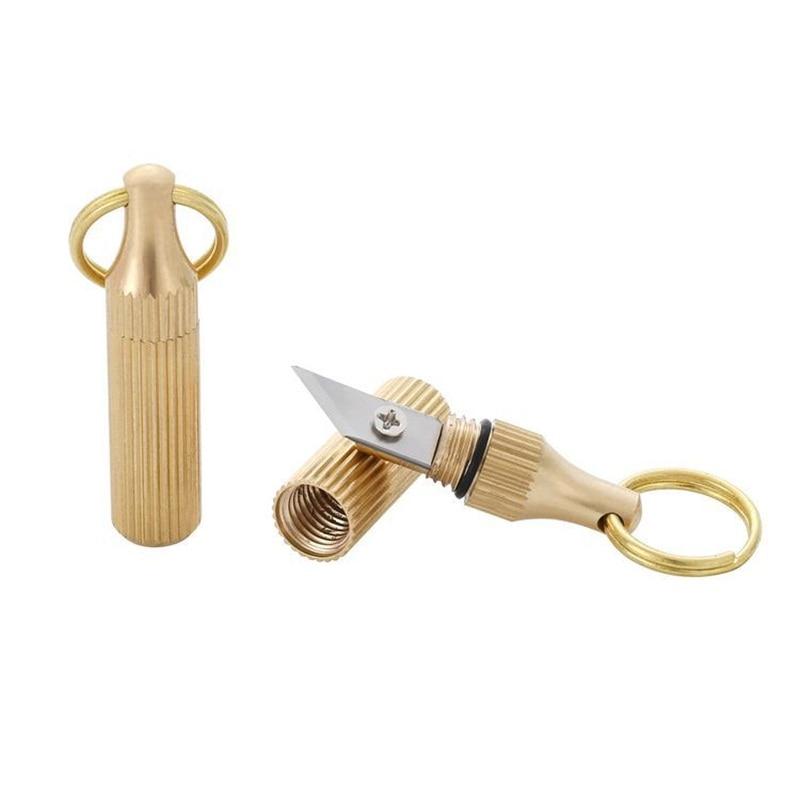 1PCS Mini Messing Kapsel Tasche Messer Tragbare Utility Messer Überleben Messer Schlüsselbund Anhänger Gadget Brief Paket Opener