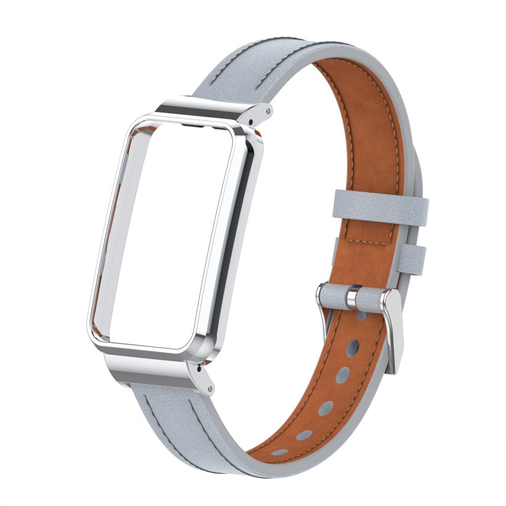 Für Mi Band 7 Pro Leder Ersatzarmband Armband Zubehör mit Metallrahmen für Xiaomi Mi Smart Band 7 Pro Xiaomi Band 7 pro silber/graue
