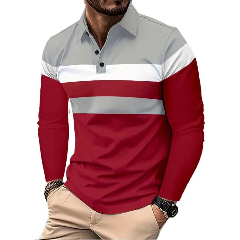 Neue Sweatwear Herren Langarm Revers Atmungsaktive Hemden für Herren Polo Homme Basic Großes Oberteil Spleiß Polo T-Shirt für Herren XL grau