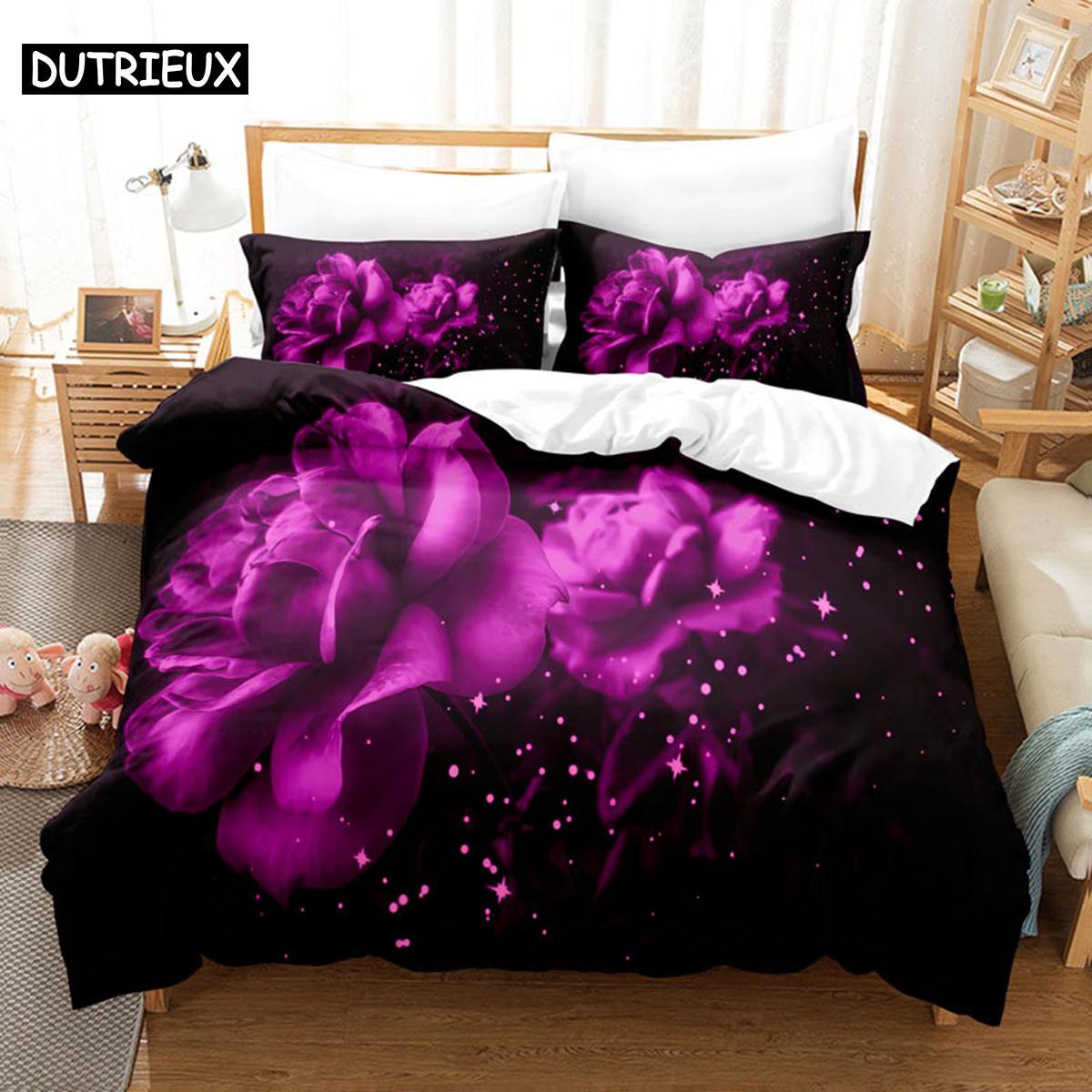 Lila Bettwäsche-Set, Bettwäsche, Bettbezug, Bettdecke, Kissenbezug, 3D-Bettdecke, Lavendel, Schmetterling, Doppelbett, voll, King-Size-Bett, Queen-Size-Bett, Einzelbett EU single(135x200cm)