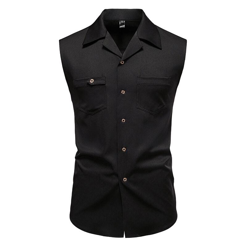 Herren Tanktops 2025 Sommer Herren Schnallenwesten Mode Lässiges Ärmelloses Hemd Einreihige Lockere Westen Für Herren 2XL schwarz