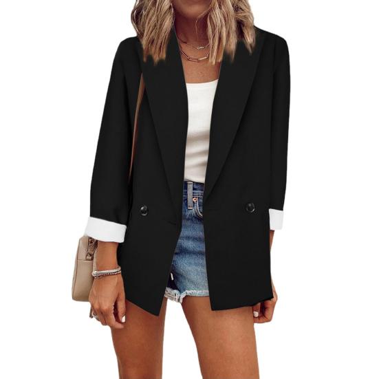 Einfarbiger, langärmeliger, großer Taschen-Einzelknopf-Büro-Blazer, modisches Revers, Büro-Anzugjacke, Arbeitskleidung XL schwarz