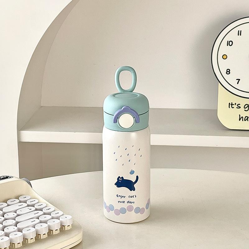 Edelstahl-Wasserbecher mit süßem Welpenmotiv, für erwachsene Mädchen, gut aussehend, kompakt, tragbar, isoliert, zum direkten Trinken 500ml